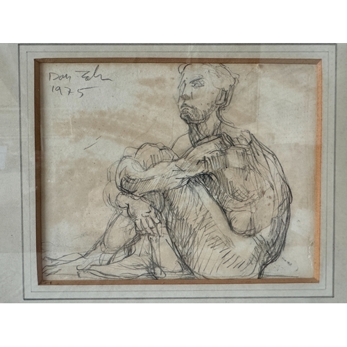 1962 - 20th century life study of a seated nude male figure holding his knees against his chest, indistinct... 