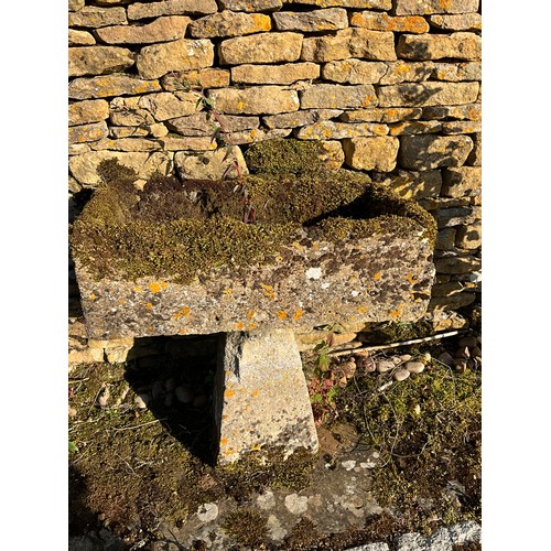 1026 - A small, neat weathered stone planter / trough of rectangular form raised on an associated staddle b... 