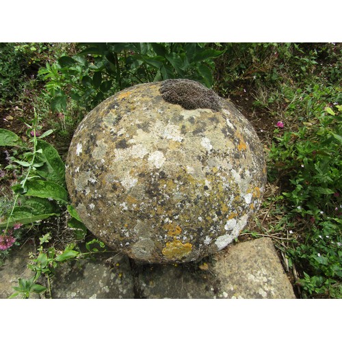 1031 - A weathered natural stone staddle stone and cap (with damage / cracking to base and losses to top) 6... 