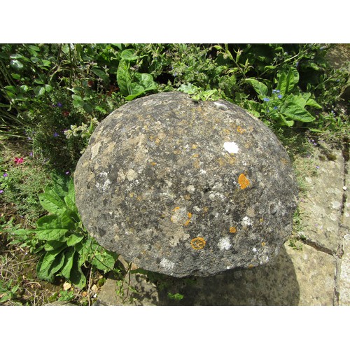 1033 - A weathered natural stone staddle stone and cap, ivy covered, 66cm high, 60cm diameter (2)

From the... 