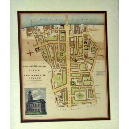 1975 - Three maps, to include: Parish of Christchurch, Surrey, surveyed by H. Gardner, published 1821, 25 x... 