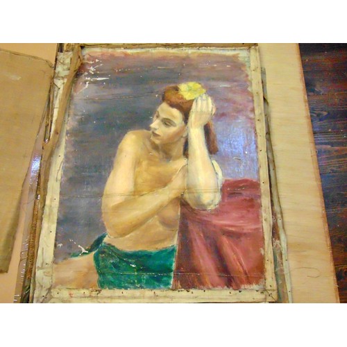 1988 - A folio of eleven early 20th century female nude studies from life, all oil on canvas (loose canvas ... 