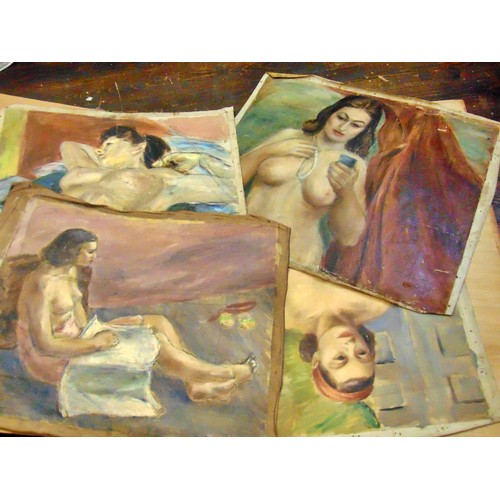 1988 - A folio of eleven early 20th century female nude studies from life, all oil on canvas (loose canvas ... 