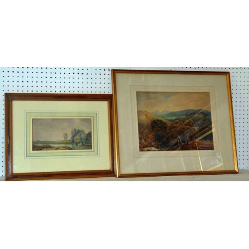 1977 - Five Victorian watercolours of country landscapes by different artists, to include: J. Wudham? (sign... 