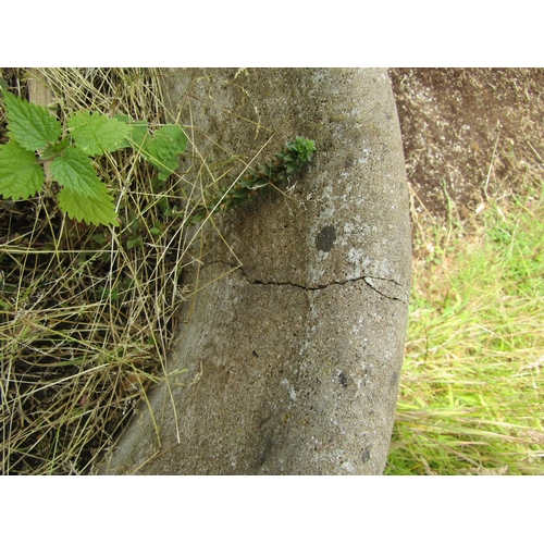 1064 - A pair of weathered cast composition stone planters of tapering cylindrical form with moulded garlan... 