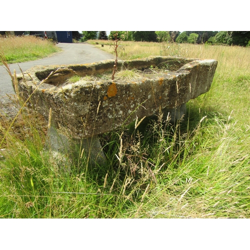 1067 - A heavily weathered / gnarled natural stone planter / trough of rectangular form, raised on an assoc... 