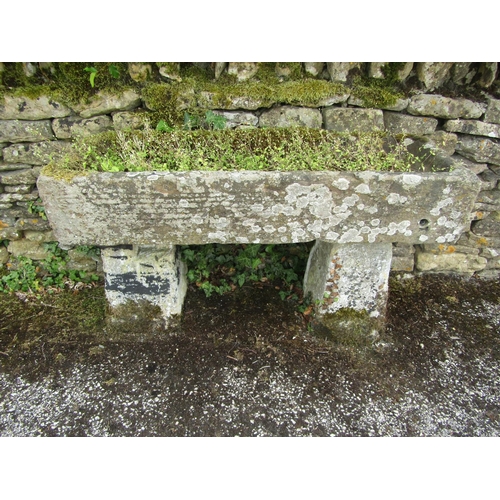 1069 - A weathered natural stone planter / trough of rectangular form, raised on a pair of associated stadd... 