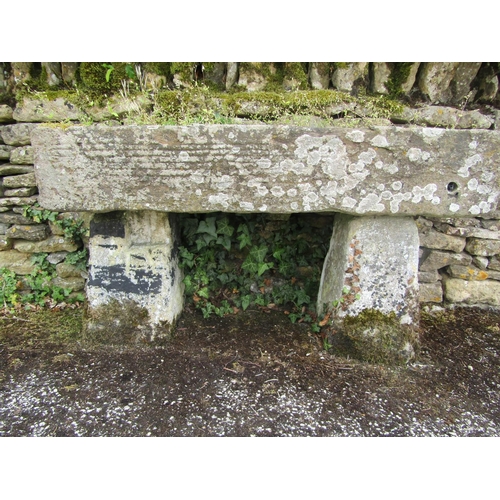 1069 - A weathered natural stone planter / trough of rectangular form, raised on a pair of associated stadd... 