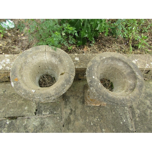 1078 - A pair of weathered composition stone campagna urn garden planters (2) (AF) 50cm high, 38cm diameter... 