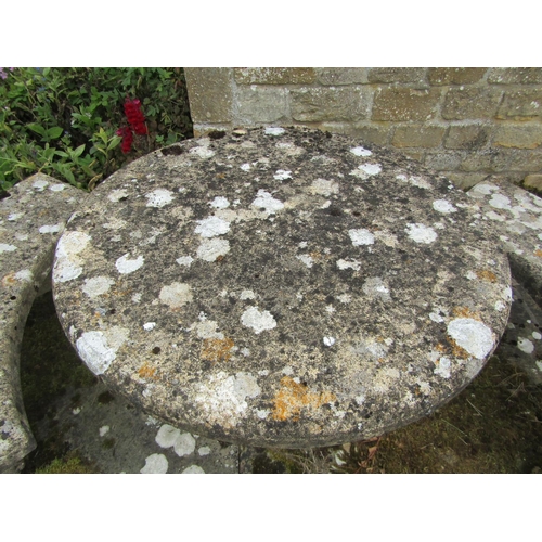 1083 - A five-piece composition stone garden / patio set composting table (86cm high, 90cm diameter) pair o... 