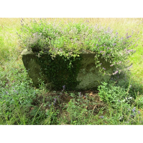 1099 - A large Demi-lune weathered natural stone planter / trough, 65cm high, 75 x 115cm.