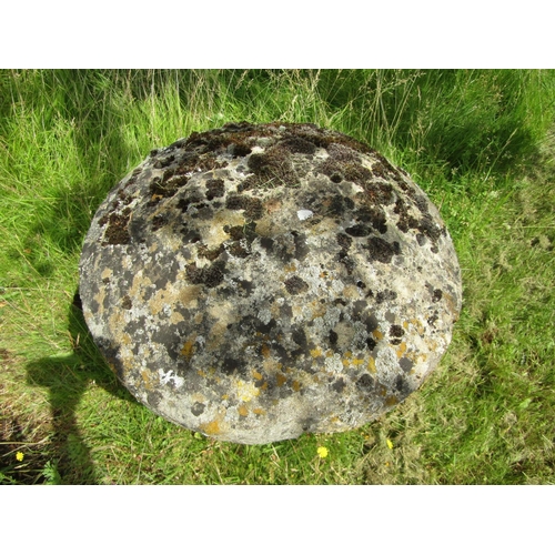 1107 - A weathered natural staaddle stone and cap (2) 63 cm high, 54cm cap diameter

From the collection of... 