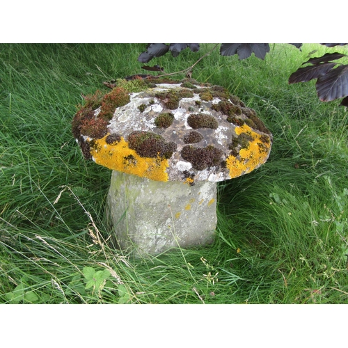 1111 - A weathered natural staddle stone and cap (2) 54 cm high, 50cm cap diameter

From the collection of ... 