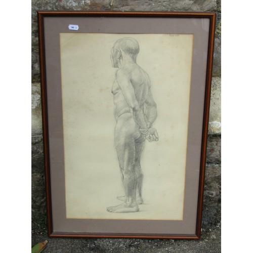 2004 - Early 20th century British school, male nude, full length portrait, pencil on paper, framed and glaz... 