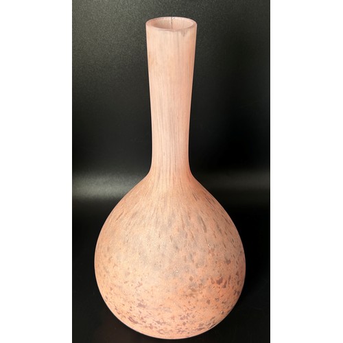 158 - A Daum Nancy Matt Pink thin stemmed Soliflor vase, engraved signature with the Cross of Lorraine, ci... 