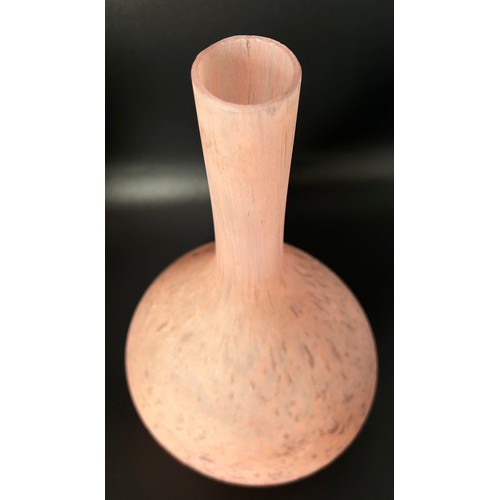 158 - A Daum Nancy Matt Pink thin stemmed Soliflor vase, engraved signature with the Cross of Lorraine, ci... 