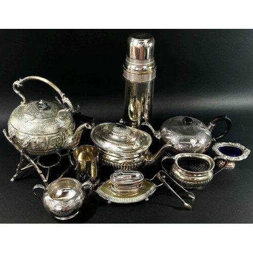 159 - Quantity of miscellaneous silver plate including, an oval tray, teapots, sauce bots, a thermos flask... 