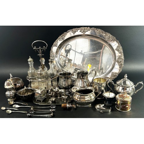 159 - Quantity of miscellaneous silver plate including, an oval tray, teapots, sauce bots, a thermos flask... 