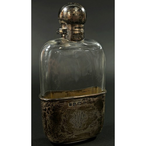 190 - An Edwardian silver mounted and cut glass hip flask, initialled with E.W.P, Birmingham, 1901, makers... 