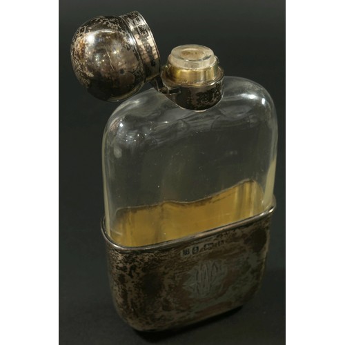 190 - An Edwardian silver mounted and cut glass hip flask, initialled with E.W.P, Birmingham, 1901, makers... 