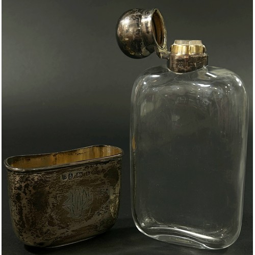 190 - An Edwardian silver mounted and cut glass hip flask, initialled with E.W.P, Birmingham, 1901, makers... 