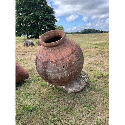 1101 - A very large combed weathered terracotta olive jar / vessel, 120cm high, mouth diameter 48cm. 

From... 