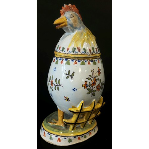 7 - French majolica cockerel on and egg, 20cm high