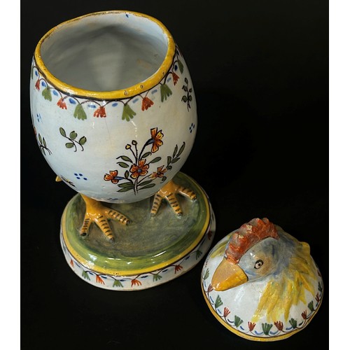 7 - French majolica cockerel on and egg, 20cm high