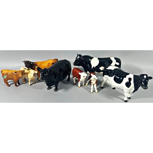 11 - A collection of Beswick cattle various breeds; three cows, a bull and four calves (8)