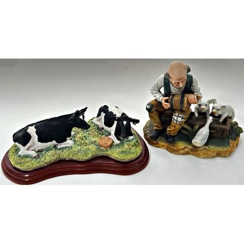 129 - A James Herriot Border Fine Arts 'Chewing the Cud' group, and a bisque figure of an old man accompan... 