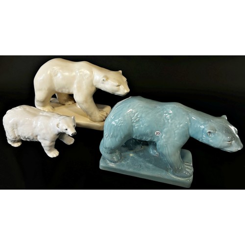 27 - Three Beswick polar bears, one in a blue colourway, no.417, 18cm and smaller