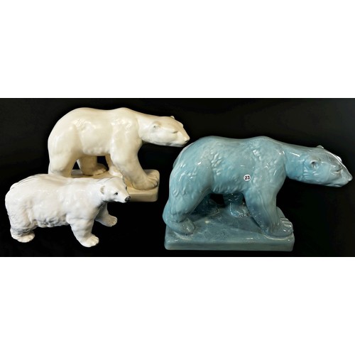 27 - Three Beswick polar bears, one in a blue colourway, no.417, 18cm and smaller