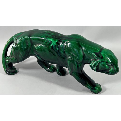 163 - Two panthers, one in a black colourway 50cm tall and a further example in green glaze, 45cm long