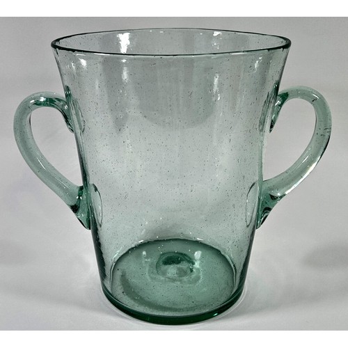 181 - A large Soda Lime glass vase with loop handles, 26cm high.