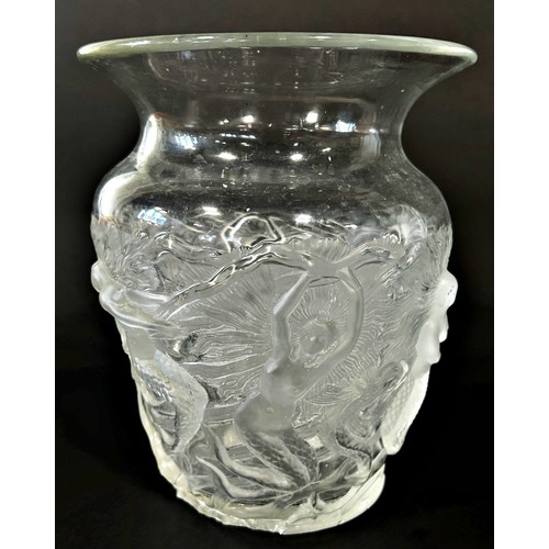 182 - A Verlys Mermaid glass vase, circa 1930’s engraved with mermaids swimming amongst fish, engraved 'Ve... 