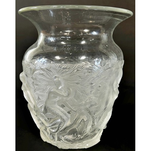 182 - A Verlys Mermaid glass vase, circa 1930’s engraved with mermaids swimming amongst fish, engraved 'Ve... 