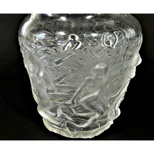 182 - A Verlys Mermaid glass vase, circa 1930’s engraved with mermaids swimming amongst fish, engraved 'Ve... 