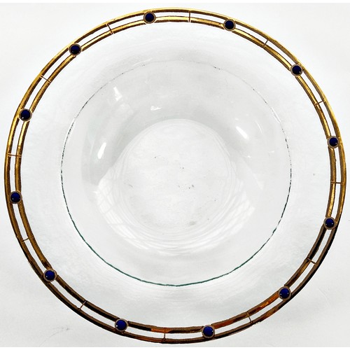 187 - A Peter Crisp (MOA) Royal Bluebell shallow bowl with a 22ct gilt and Lapis border, 27.5cm diam