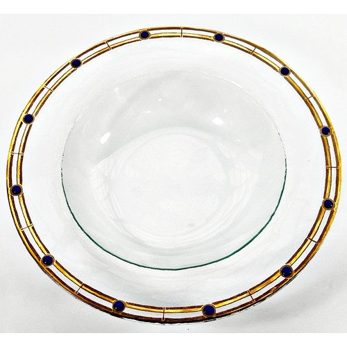 187 - A Peter Crisp (MOA) Royal Bluebell shallow bowl with a 22ct gilt and Lapis border, 27.5cm diam