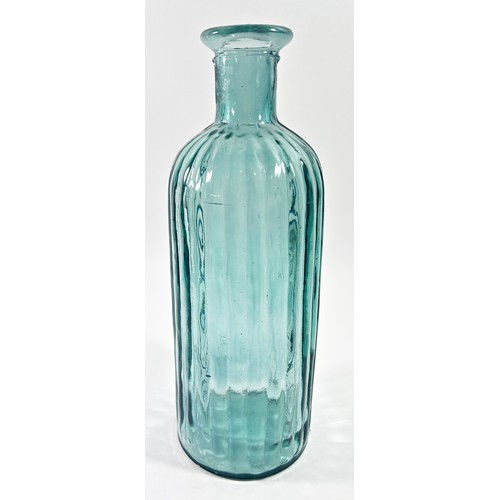 201 - A large ribbed green Art Glass centre piece vase, 35cm wide x 25cm high together with an blue green ... 