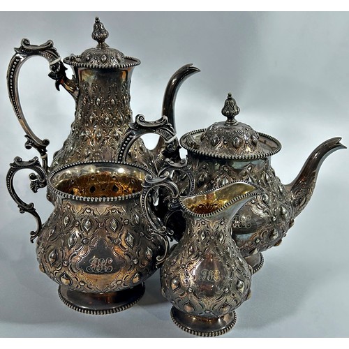 222 - A good quality Martin Hall & Co silver-plated tea set comprising hot water / coffee pot, tea pot, mi... 