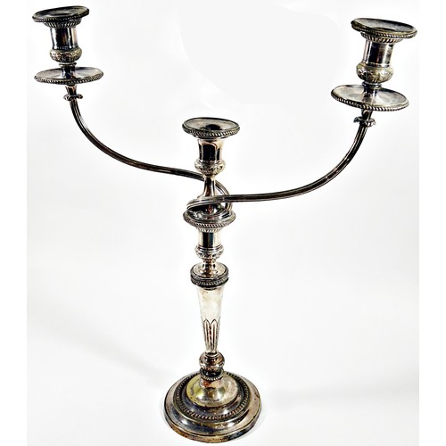 228 - A Matthew Boulton 19th century silver plated three light candelabra bearing twin sun burst stamps to... 