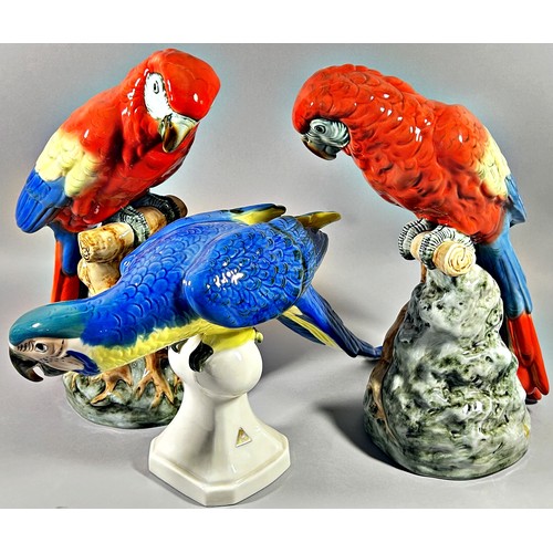 87 - Three Royal Dux figures of parrots, 32cm max (3)