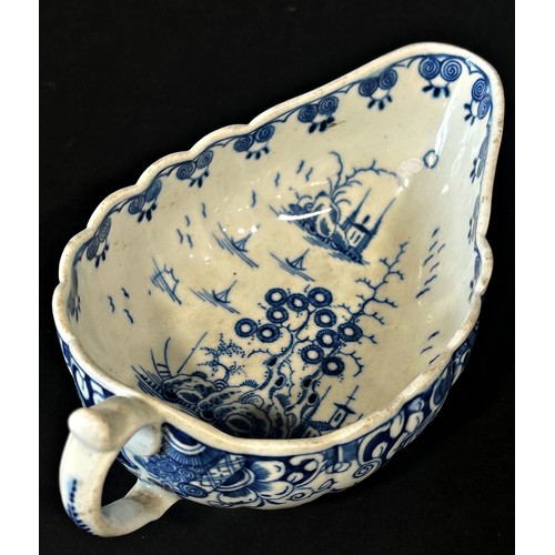 109 - An 18th century Worcester Doughnut Tree pattern sauce boat, c.1770, 18cm