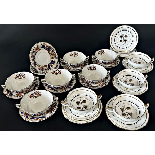 53 - A collection of Coalport Hong Kong pattern coffee cans and saucers, Dovedale pattern soup bowls and ... 