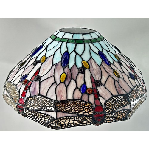 189 - A pair of Tiffany style dragonfly pendant ceiling light shades, 42cm diameter.