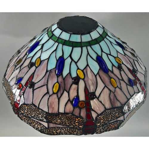 189 - A pair of Tiffany style dragonfly pendant ceiling light shades, 42cm diameter.