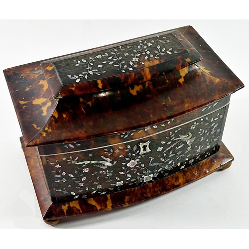 386 - Tortoiseshell tea caddy with ivory banding in lining and mother of pearl decoration
Ivory certificat... 