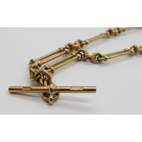 292 - Antique 9ct fancy Albert chain with T-bar, maker 'C.D.B', Birmingham, 48.6g