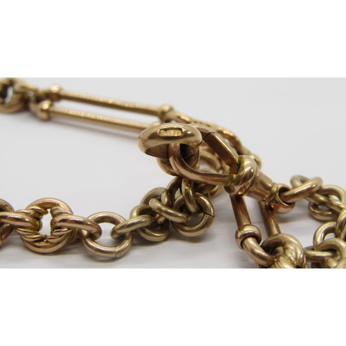 292 - Antique 9ct fancy Albert chain with T-bar, maker 'C.D.B', Birmingham, 48.6g